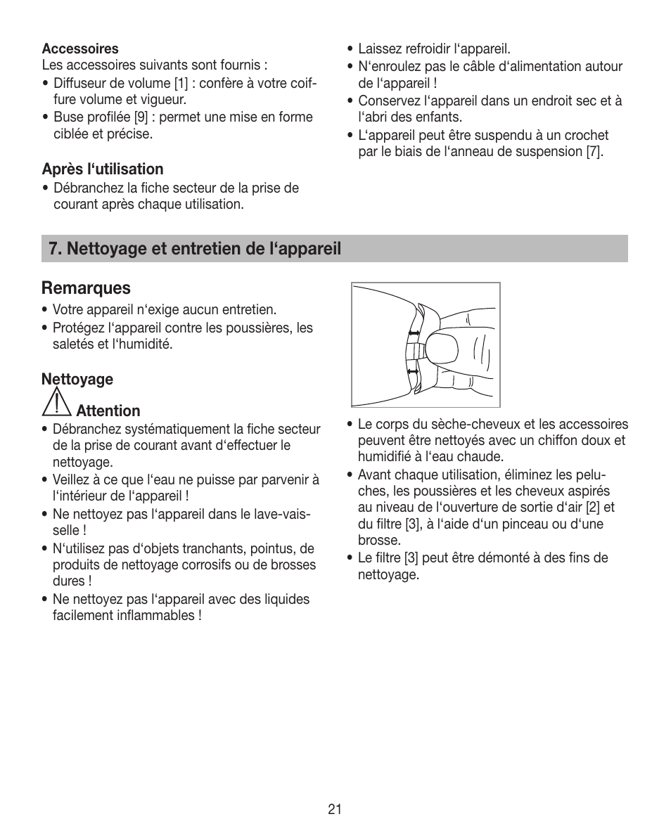 Nettoyage et entretien de l‘appareil remarques | Beurer HDE 40 User Manual | Page 21 / 80