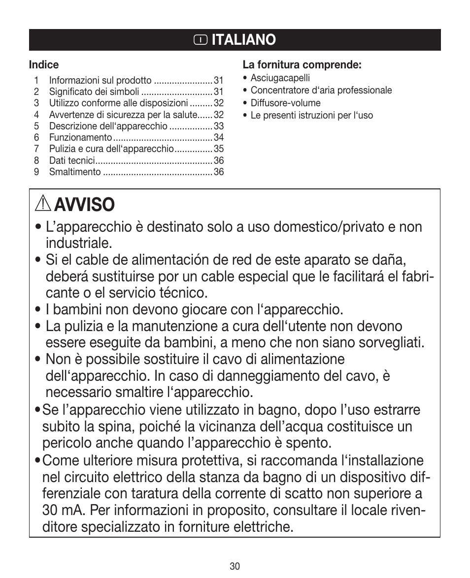 Avviso, I italiano | Beurer HDE 40 User Manual | Page 30 / 80