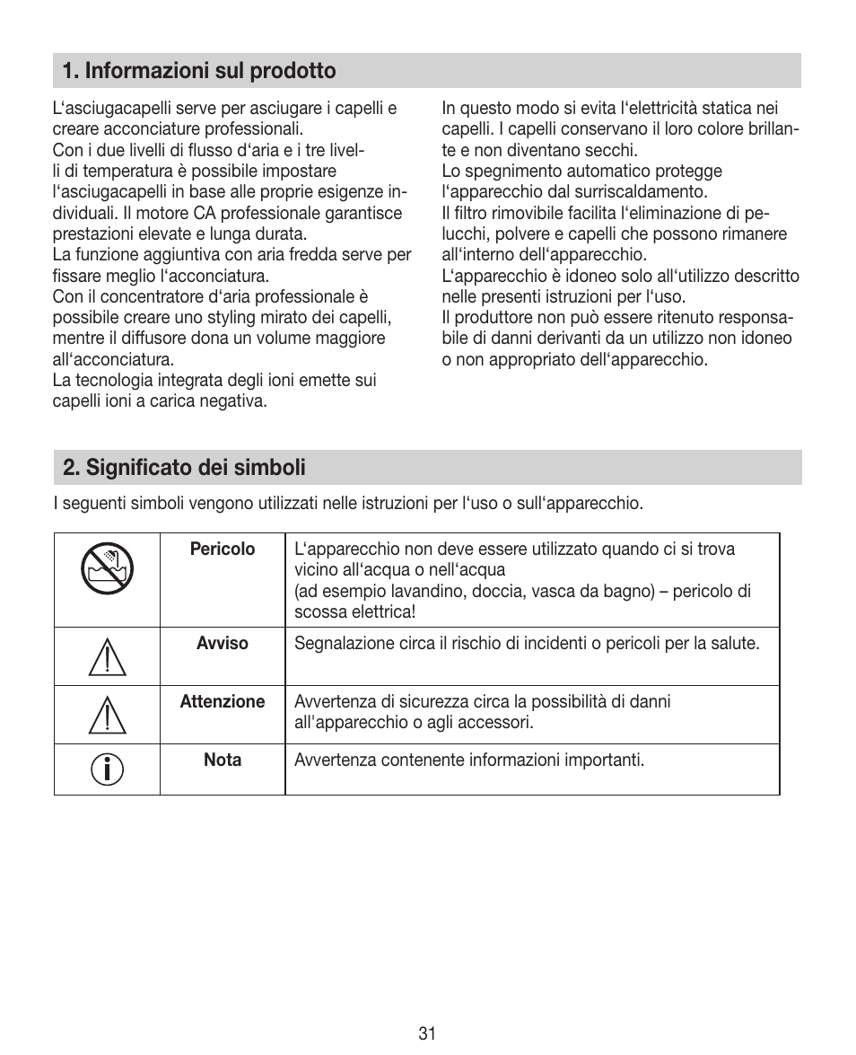 Informazioni sul prodotto, Significato dei simboli | Beurer HDE 40 User Manual | Page 31 / 80