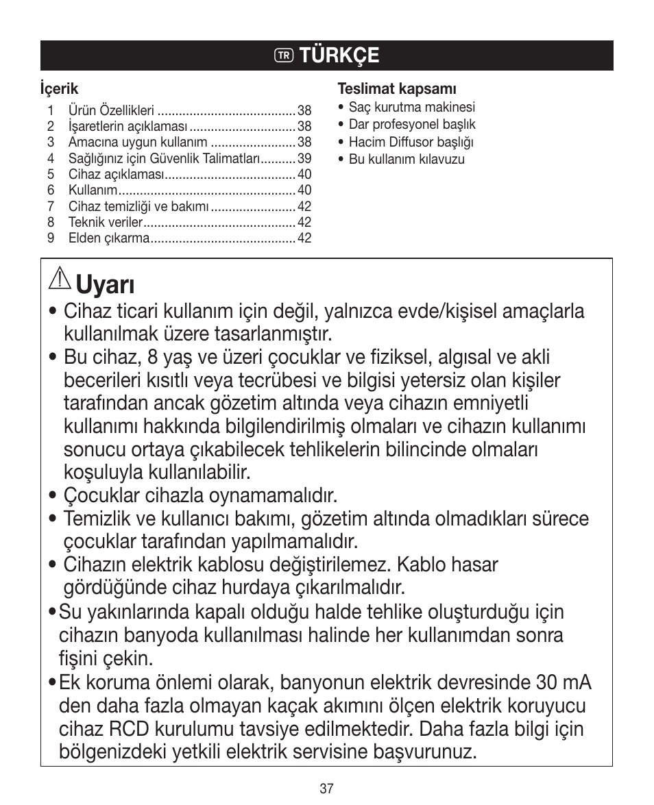 Uyarı, T türkçe | Beurer HDE 40 User Manual | Page 37 / 80