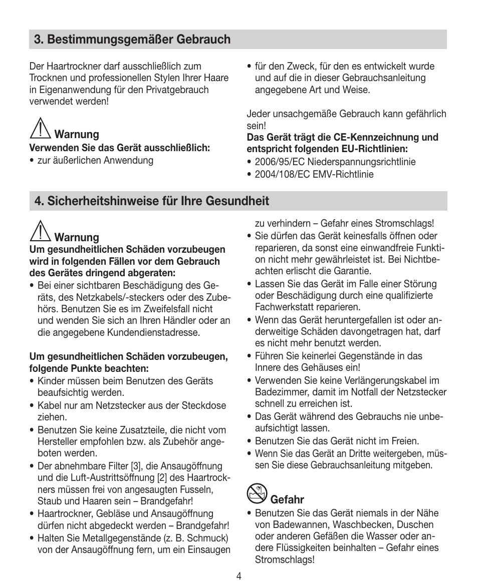 Bestimmungsgemäßer gebrauch, Sicherheitshinweise für ihre gesundheit | Beurer HDE 40 User Manual | Page 4 / 80