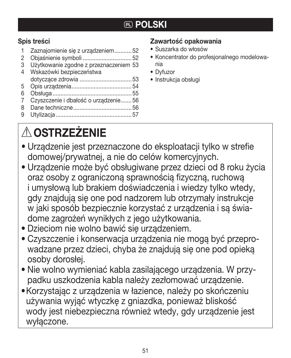 Ostrzeżenie, Q polski | Beurer HDE 40 User Manual | Page 51 / 80