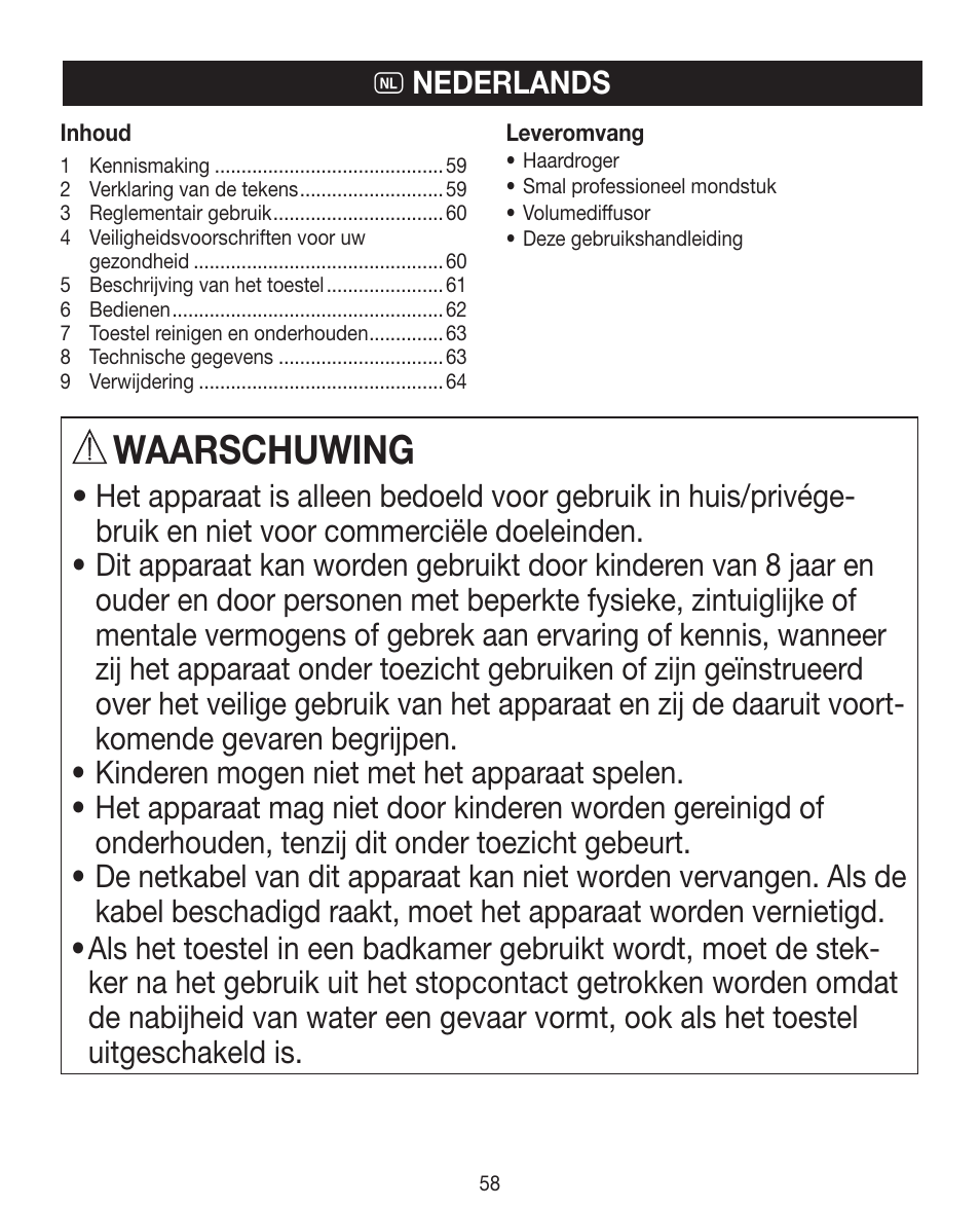 Waarschuwing, O nederlands | Beurer HDE 40 User Manual | Page 58 / 80
