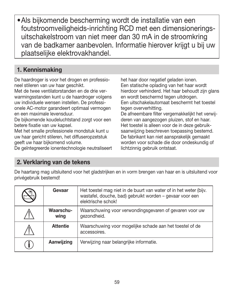 Kennismaking, Verklaring van de tekens | Beurer HDE 40 User Manual | Page 59 / 80