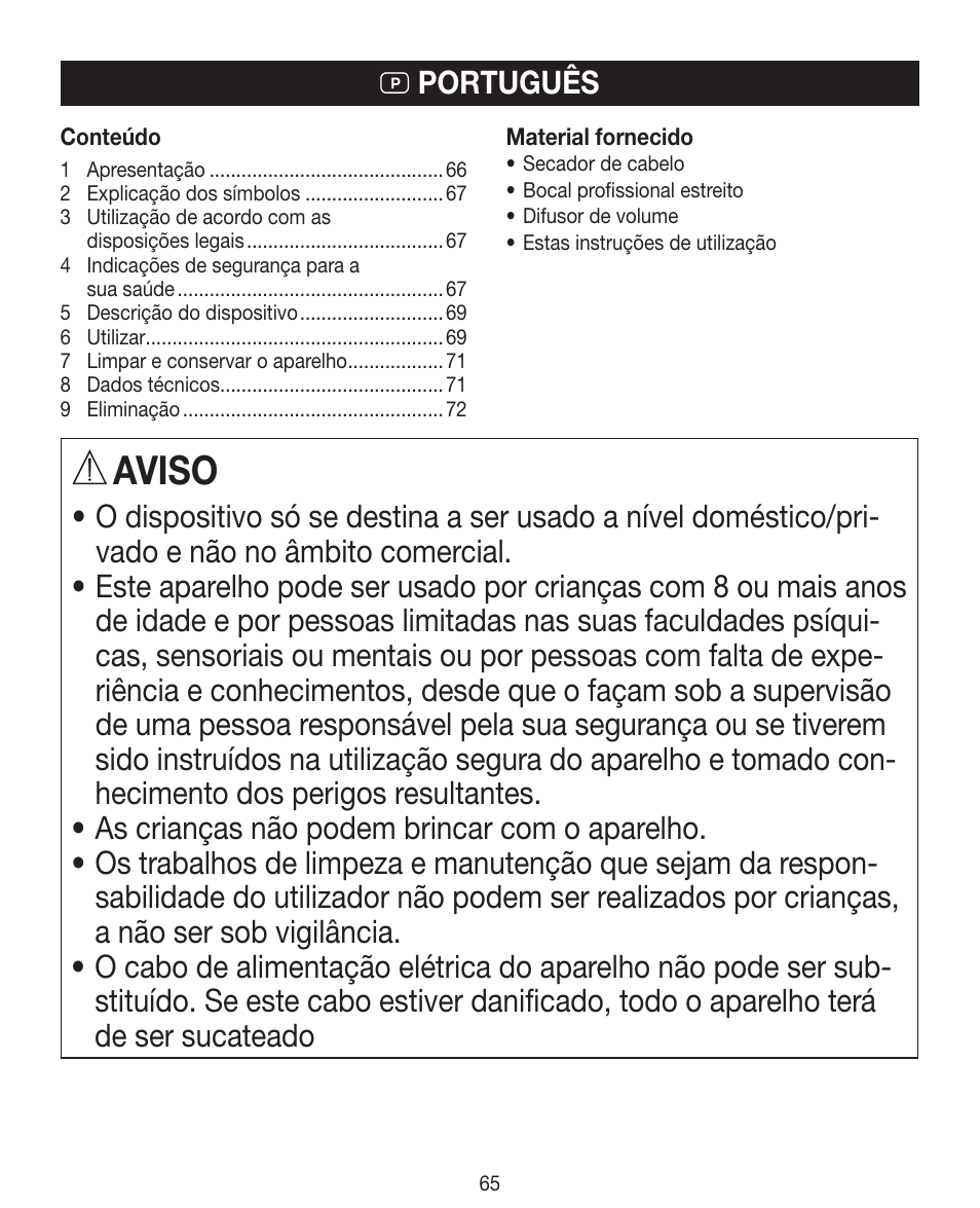 Aviso, P português | Beurer HDE 40 User Manual | Page 65 / 80