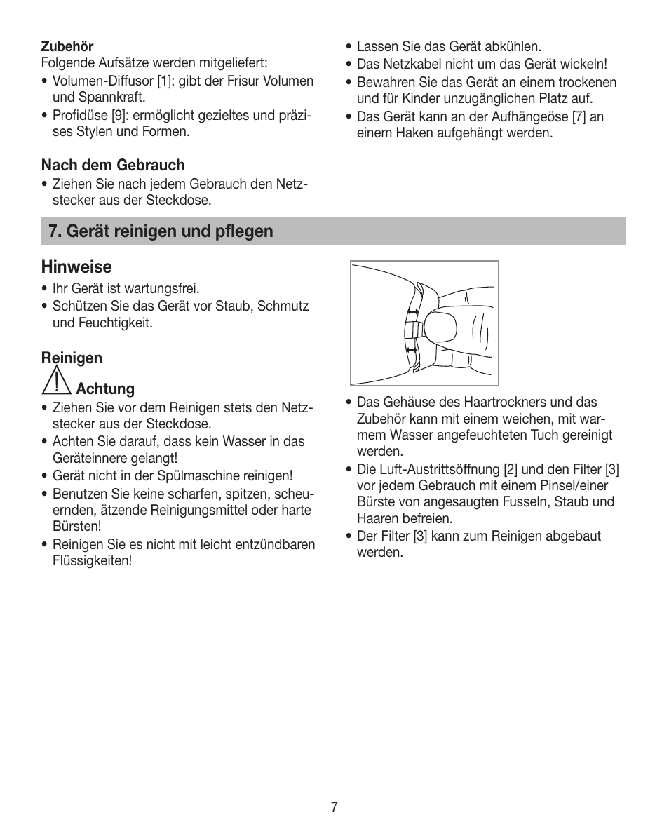 Gerät reinigen und pflegen hinweise | Beurer HDE 40 User Manual | Page 7 / 80