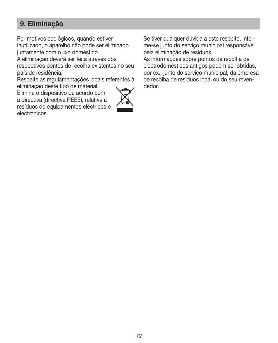 Eliminação | Beurer HDE 40 User Manual | Page 72 / 80