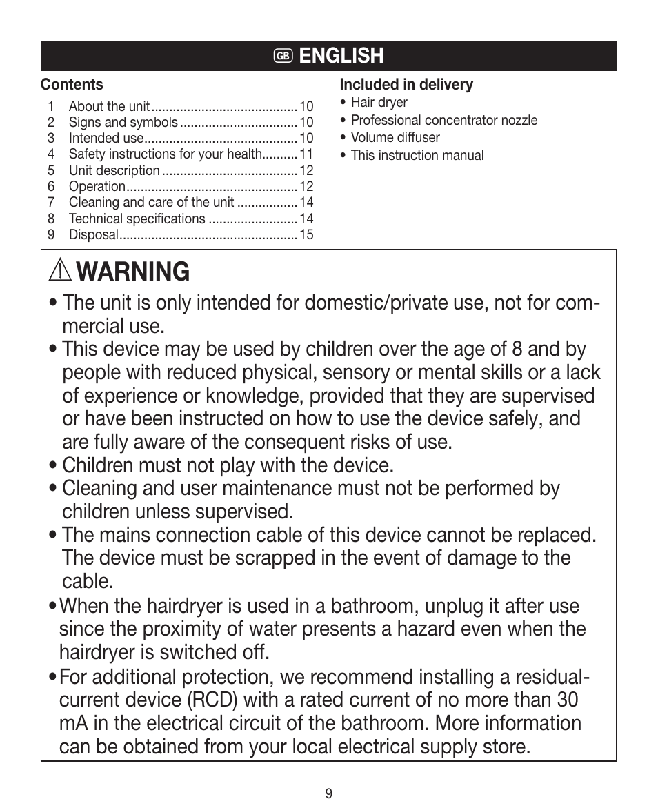 Warning, G english | Beurer HDE 40 User Manual | Page 9 / 80
