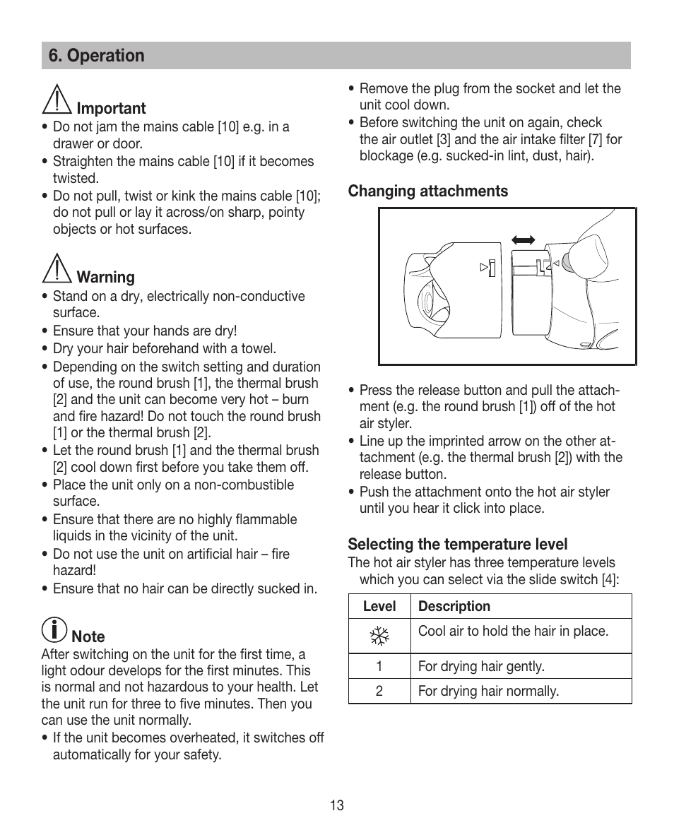 Operation | Beurer HTE 40 User Manual | Page 13 / 84