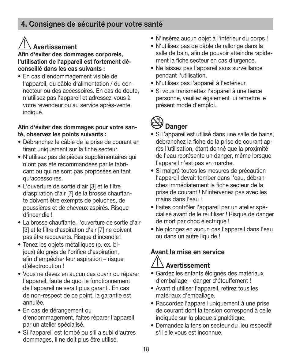 Consignes de sécurité pour votre santé | Beurer HTE 40 User Manual | Page 18 / 84