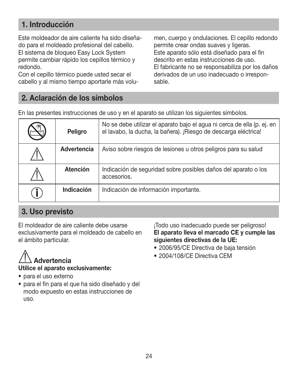 Introducción, Aclaración de los símbolos, Uso previsto | Beurer HTE 40 User Manual | Page 24 / 84