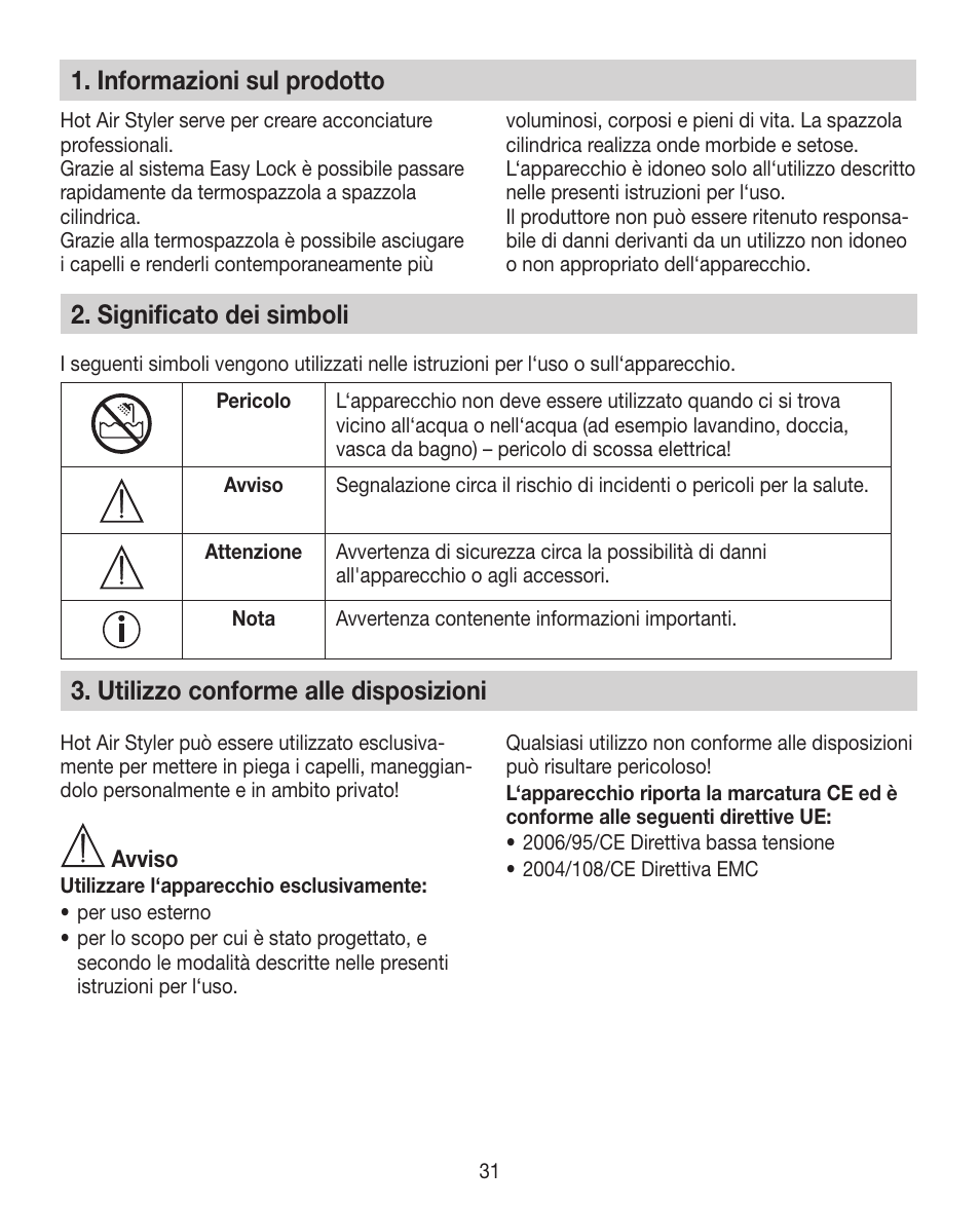 Informazioni sul prodotto, Significato dei simboli, Utilizzo conforme alle disposizioni | Beurer HTE 40 User Manual | Page 31 / 84