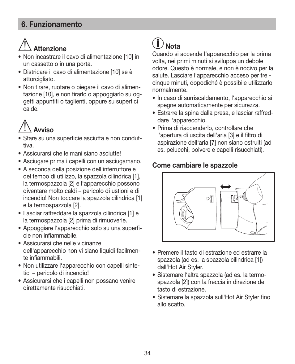 Funzionamento | Beurer HTE 40 User Manual | Page 34 / 84