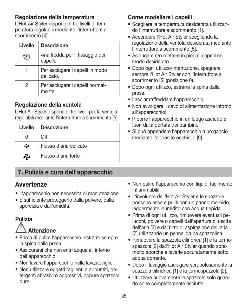 Pulizia e cura dell‘apparecchio avvertenze | Beurer HTE 40 User Manual | Page 35 / 84