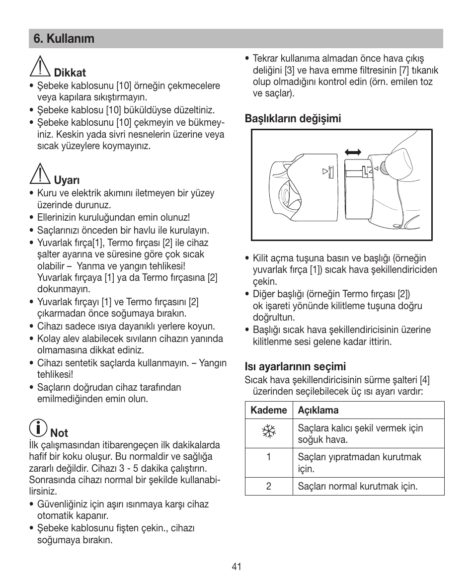 Kullanım | Beurer HTE 40 User Manual | Page 41 / 84