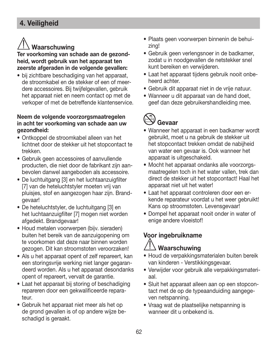 Veiligheid | Beurer HTE 40 User Manual | Page 62 / 84