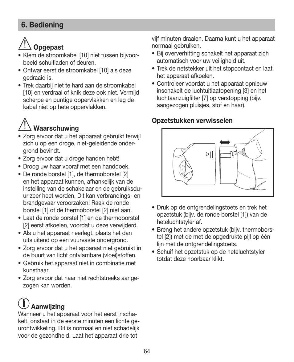 Bediening | Beurer HTE 40 User Manual | Page 64 / 84
