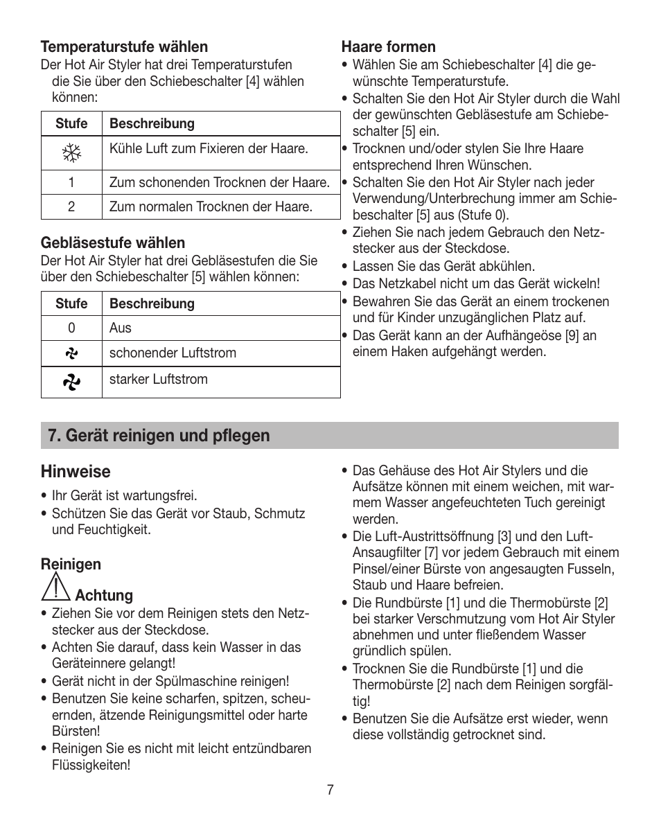 Gerät reinigen und pflegen hinweise | Beurer HTE 40 User Manual | Page 7 / 84