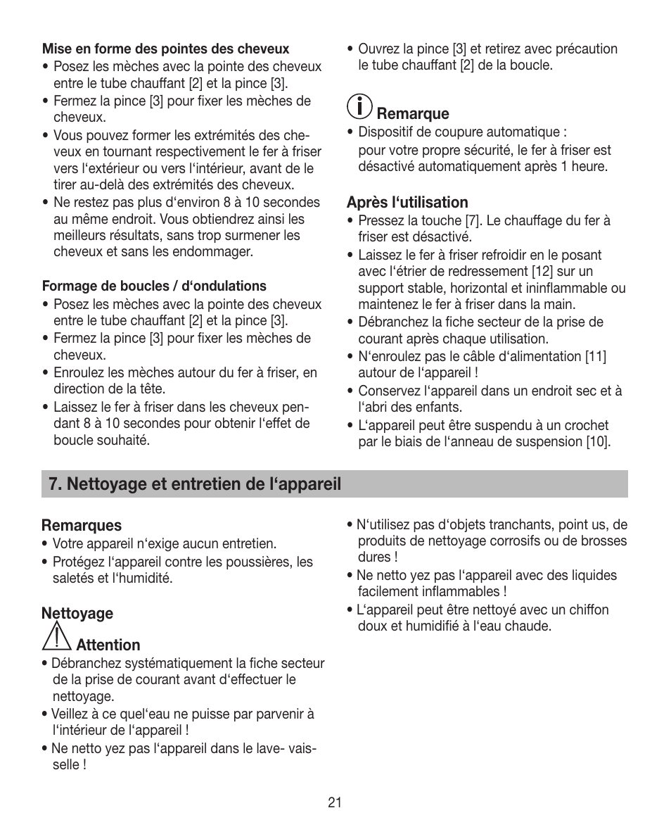 Nettoyage et entretien de l‘appareil | Beurer HTE 30 User Manual | Page 21 / 80