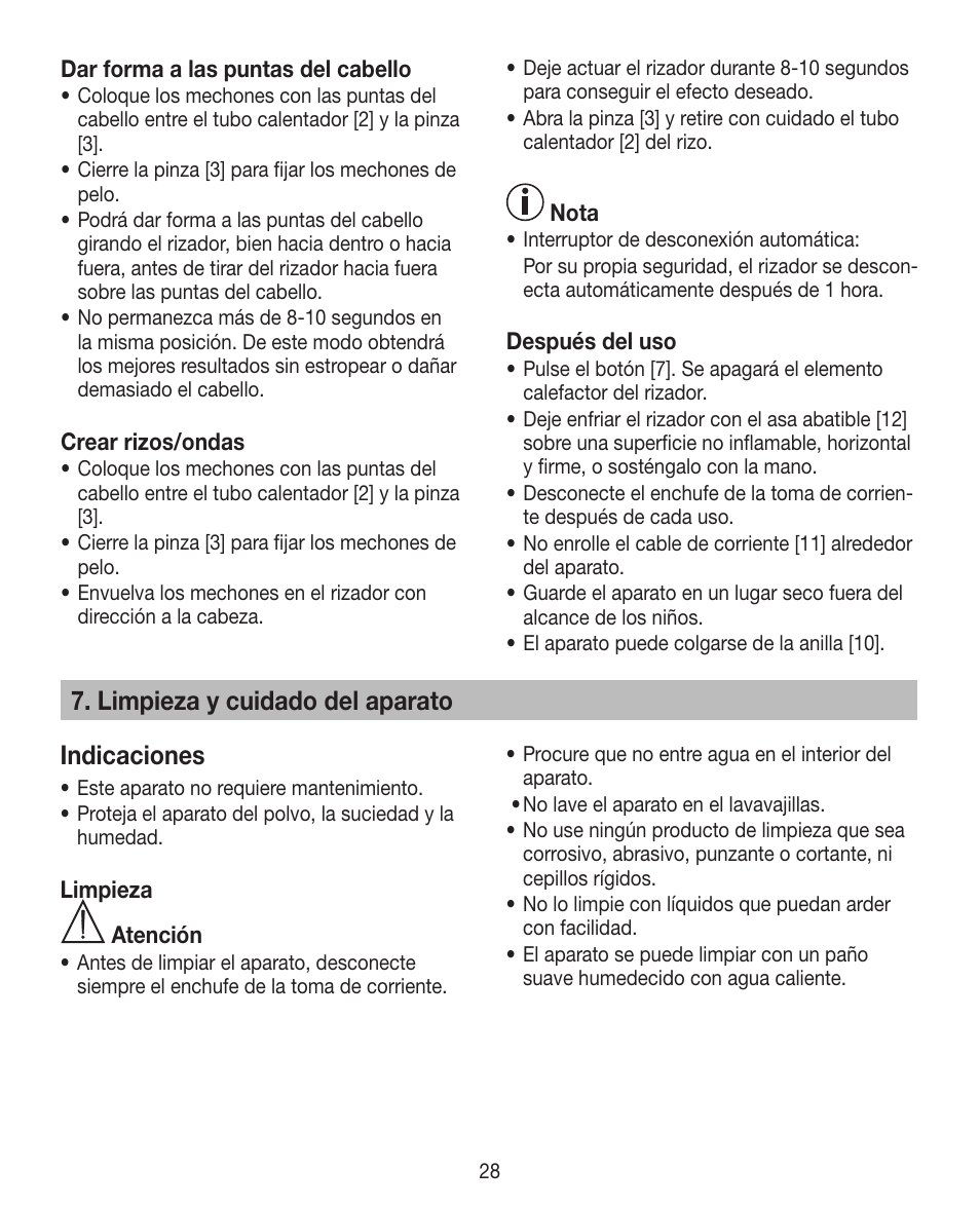 Limpieza y cuidado del aparato indicaciones | Beurer HTE 30 User Manual | Page 28 / 80
