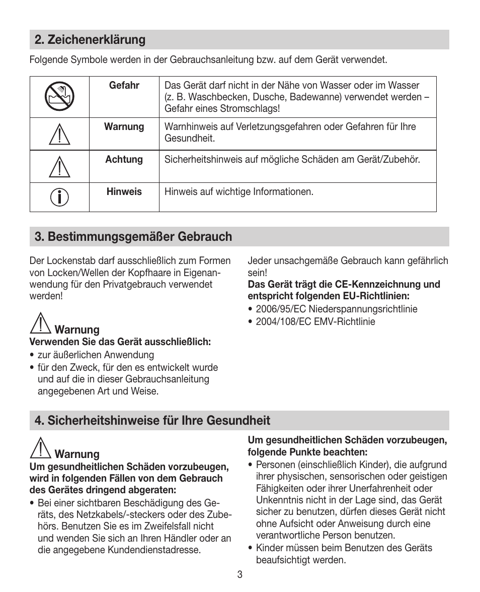 Zeichenerklärung, Bestimmungsgemäßer gebrauch, Sicherheitshinweise für ihre gesundheit | Beurer HTE 30 User Manual | Page 3 / 80