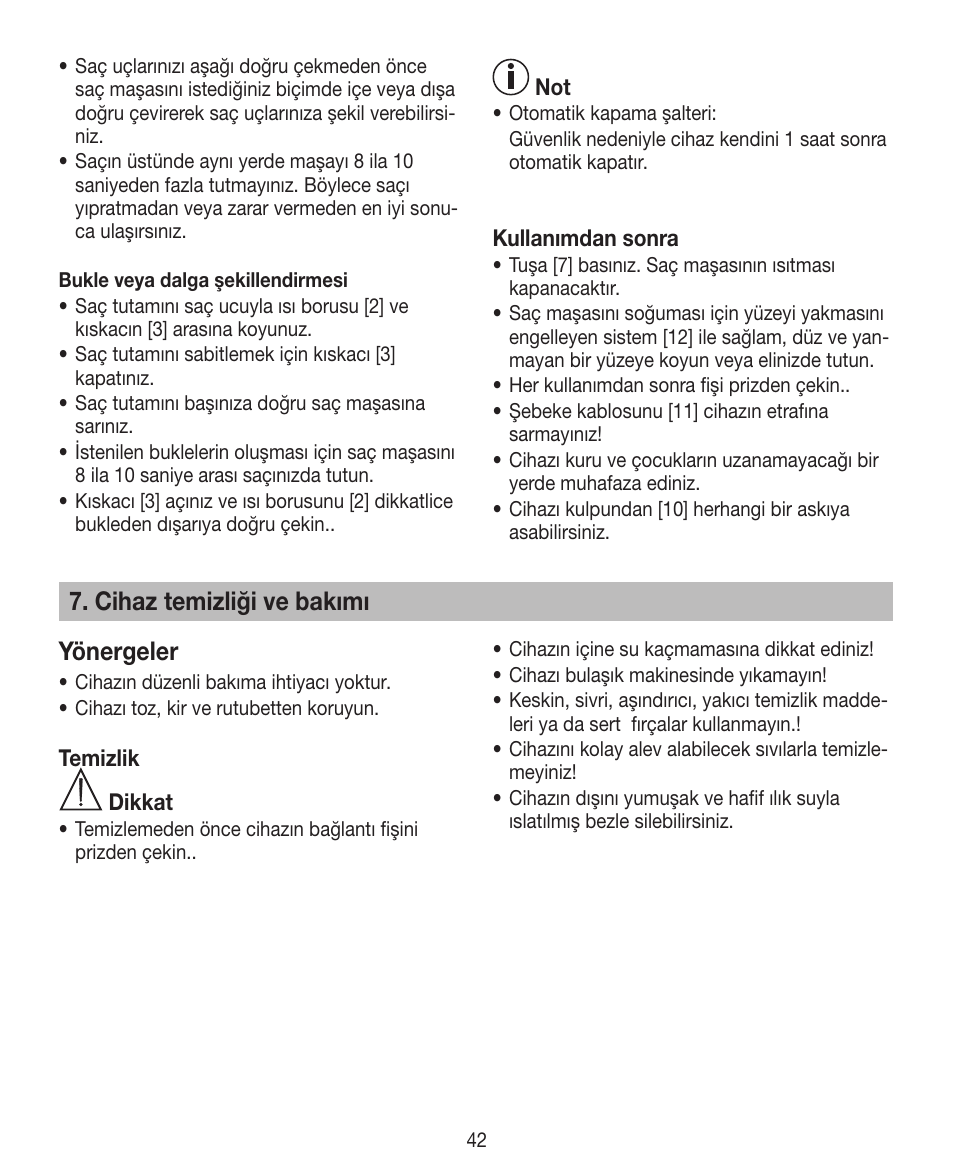 Cihaz temizliği ve bakımı yönergeler | Beurer HTE 30 User Manual | Page 42 / 80
