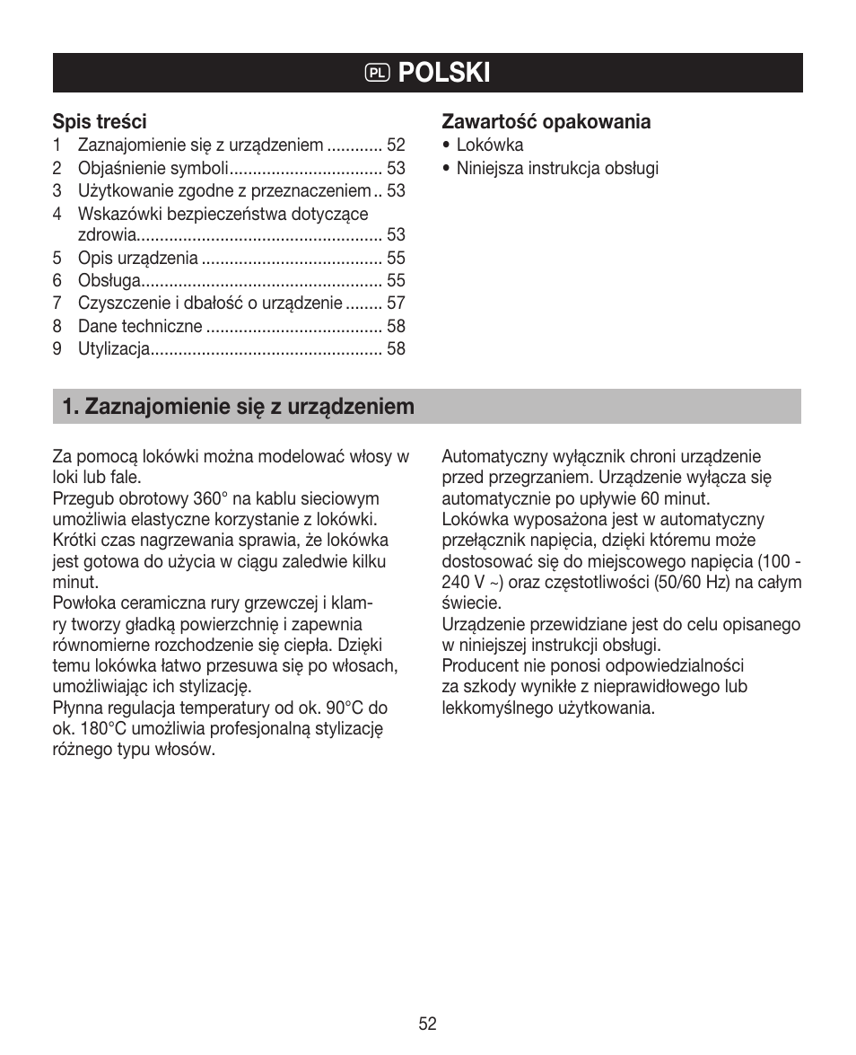 Q polski, Zaznajomienie się z urządzeniem | Beurer HTE 30 User Manual | Page 52 / 80
