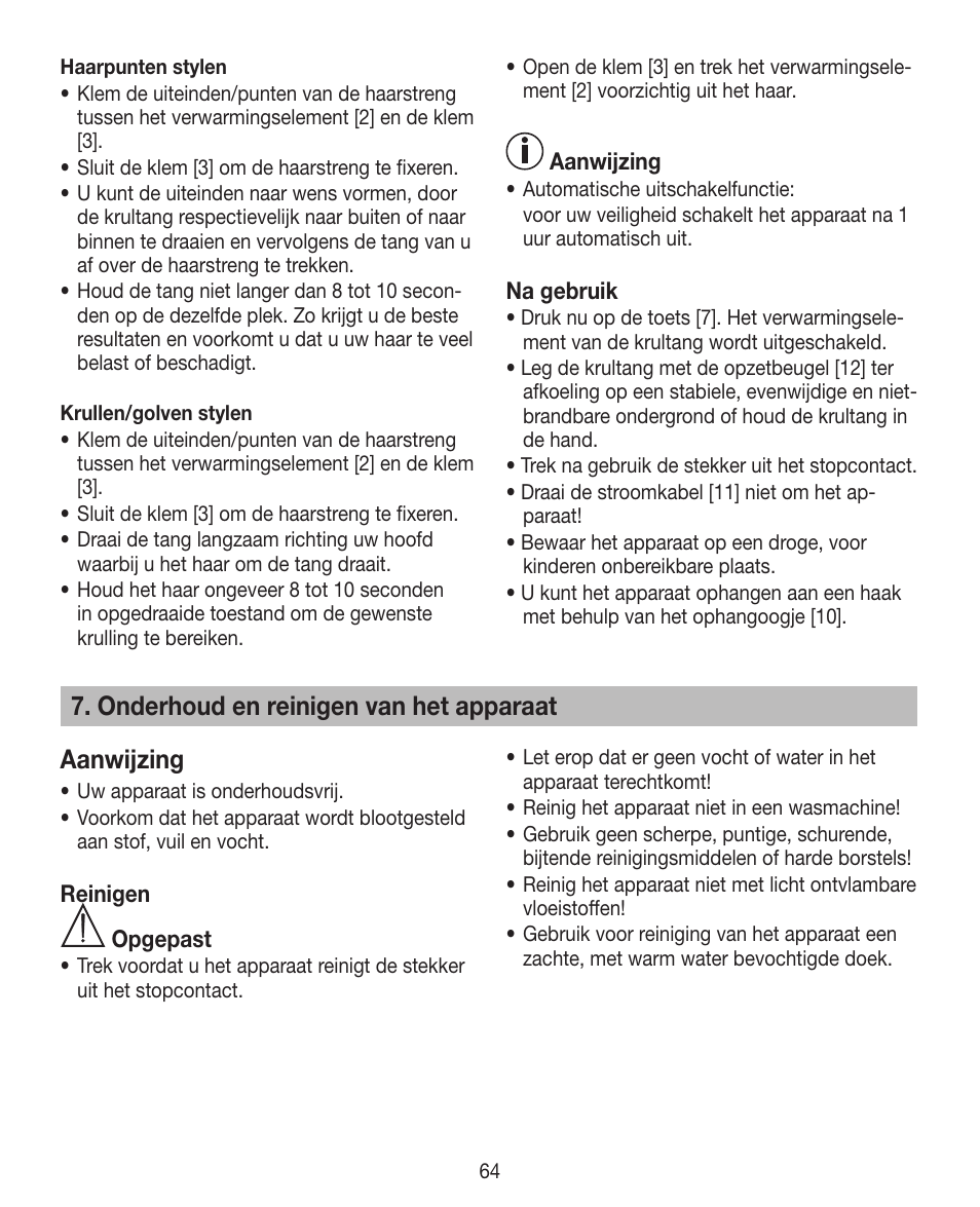 Onderhoud en reinigen van het apparaat aanwijzing | Beurer HTE 30 User Manual | Page 64 / 80