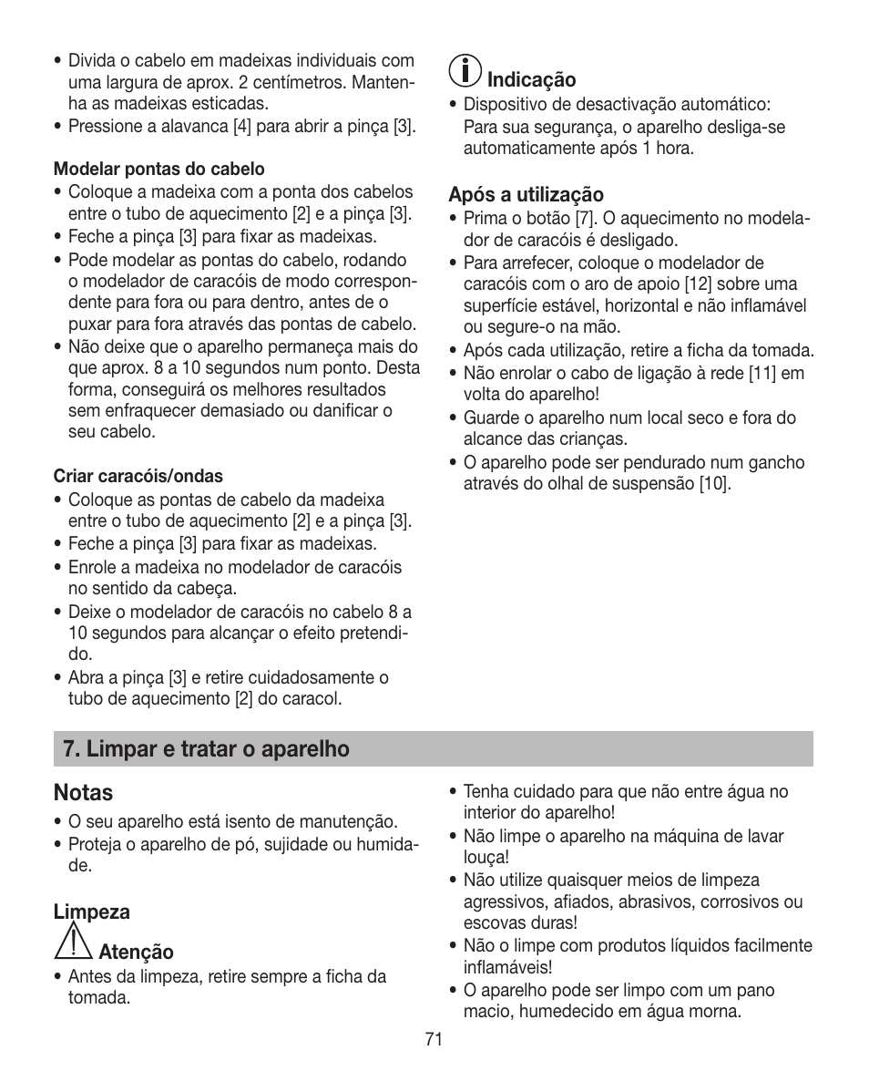Limpar e tratar o aparelho notas | Beurer HTE 30 User Manual | Page 71 / 80