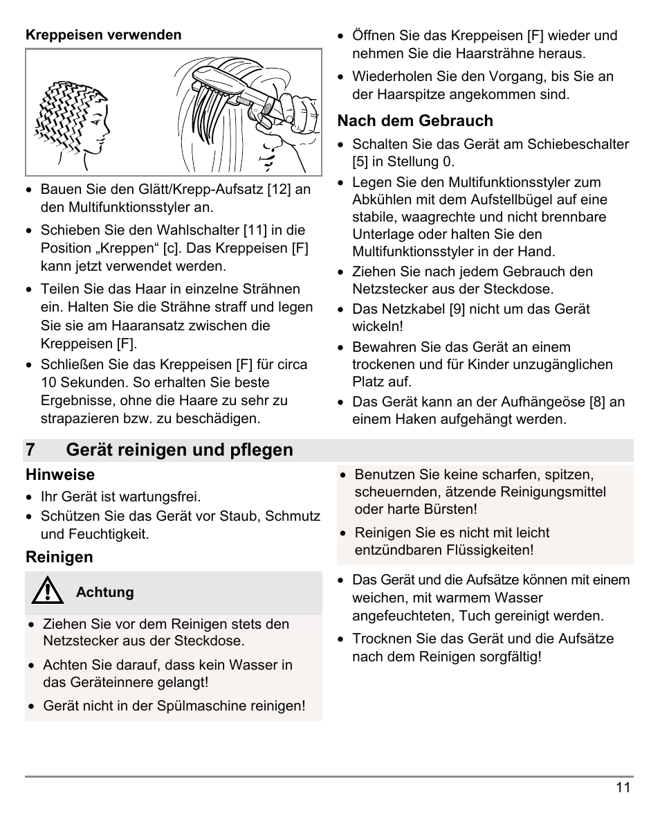 7gerät reinigen und pflegen | Beurer HTE 50 User Manual | Page 11 / 132