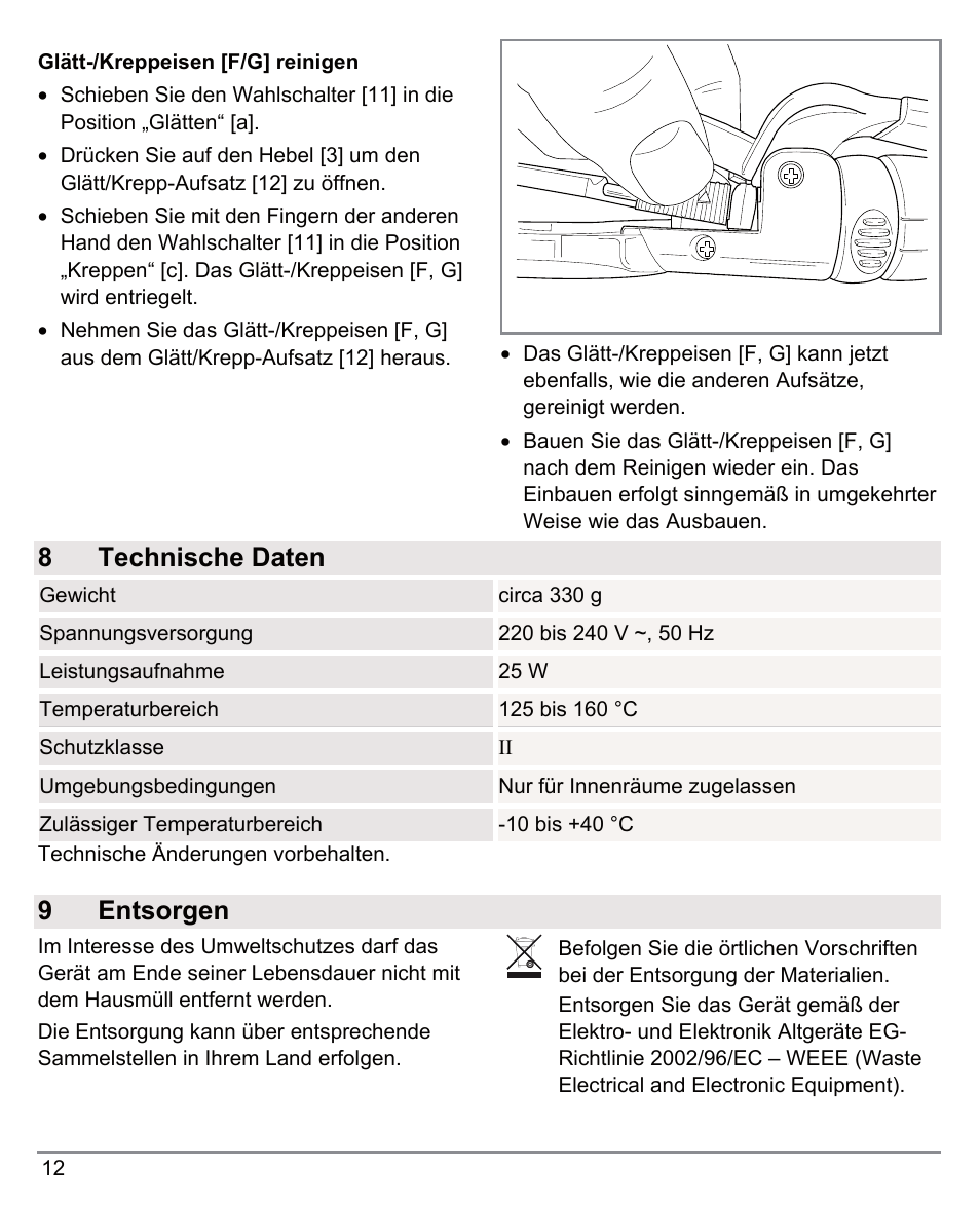8 technische daten, 9 entsorgen | Beurer HTE 50 User Manual | Page 12 / 132