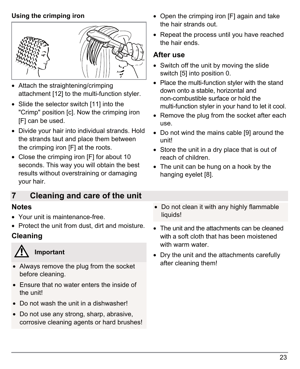 7cleaning and care of the unit | Beurer HTE 50 User Manual | Page 23 / 132