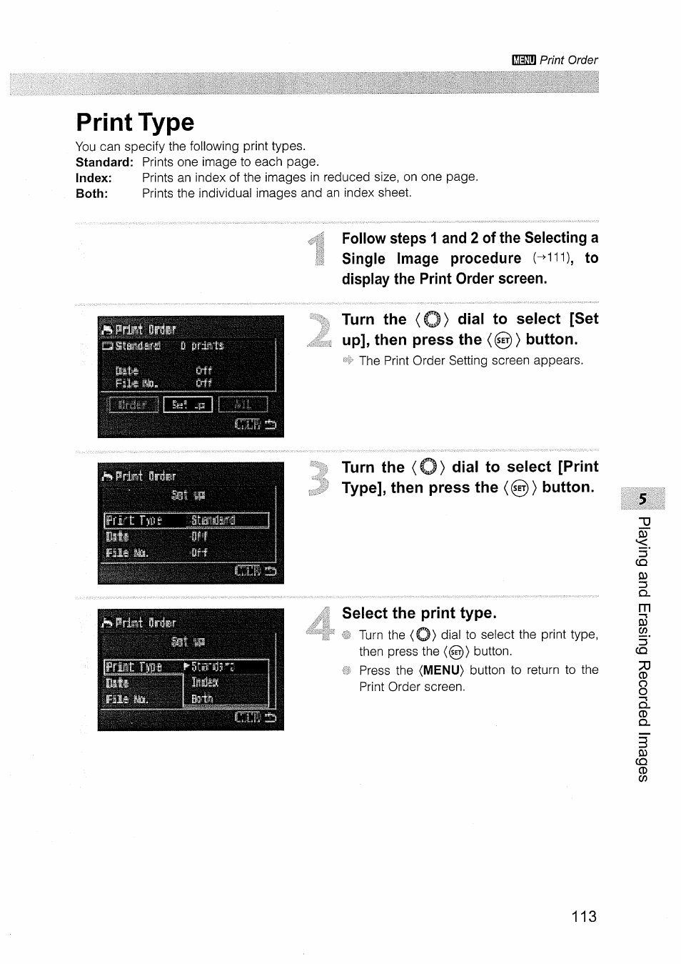 Print type, Select the print type | Canon EOS D30 User Manual | Page 113 / 151