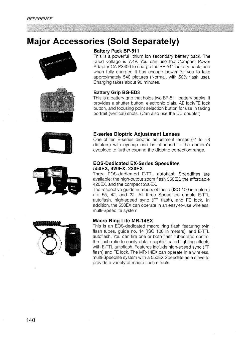 Major accessories (sold separately) | Canon EOS D30 User Manual | Page 140 / 151