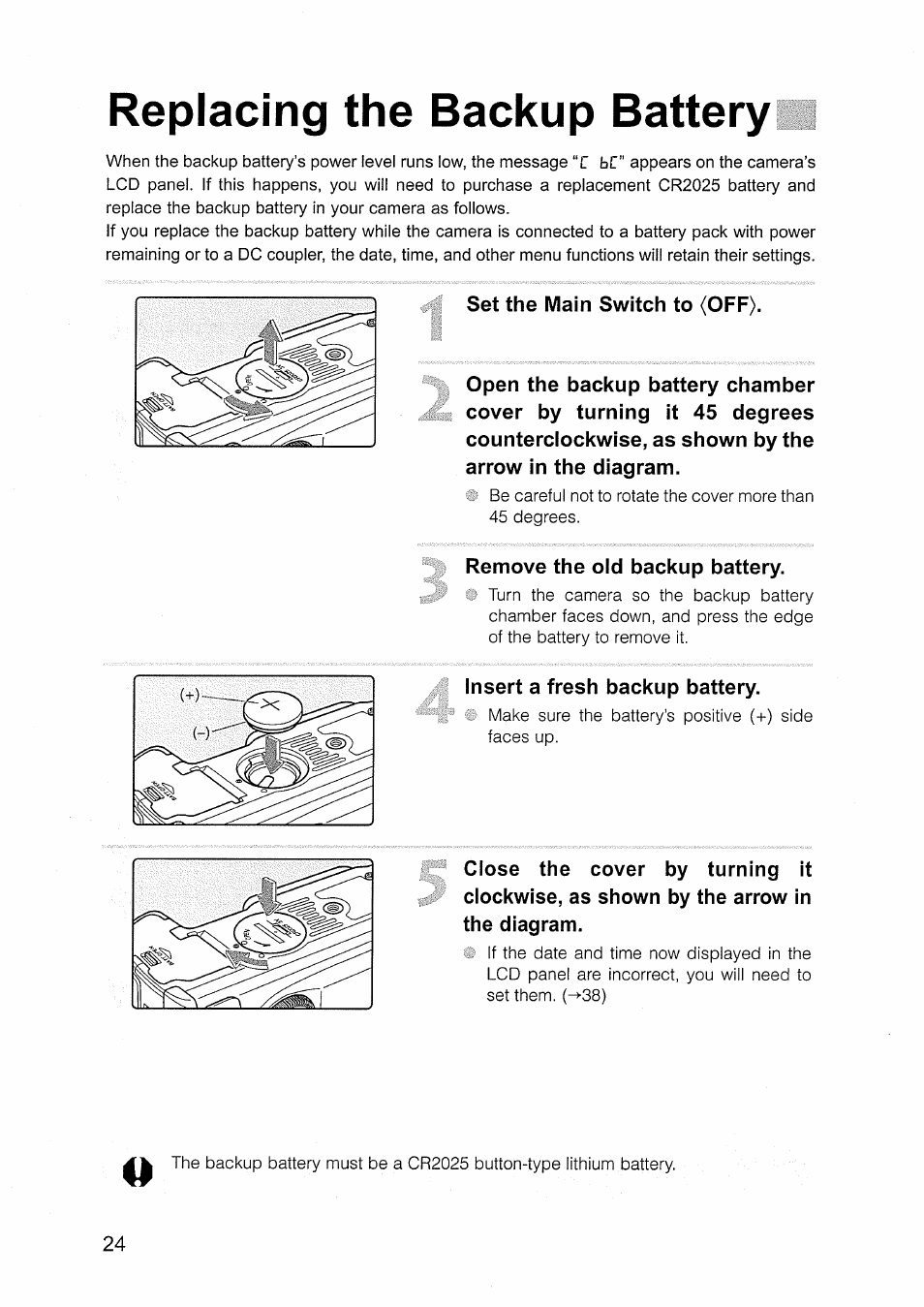 Replacing the backup battery | Canon EOS D30 User Manual | Page 24 / 151