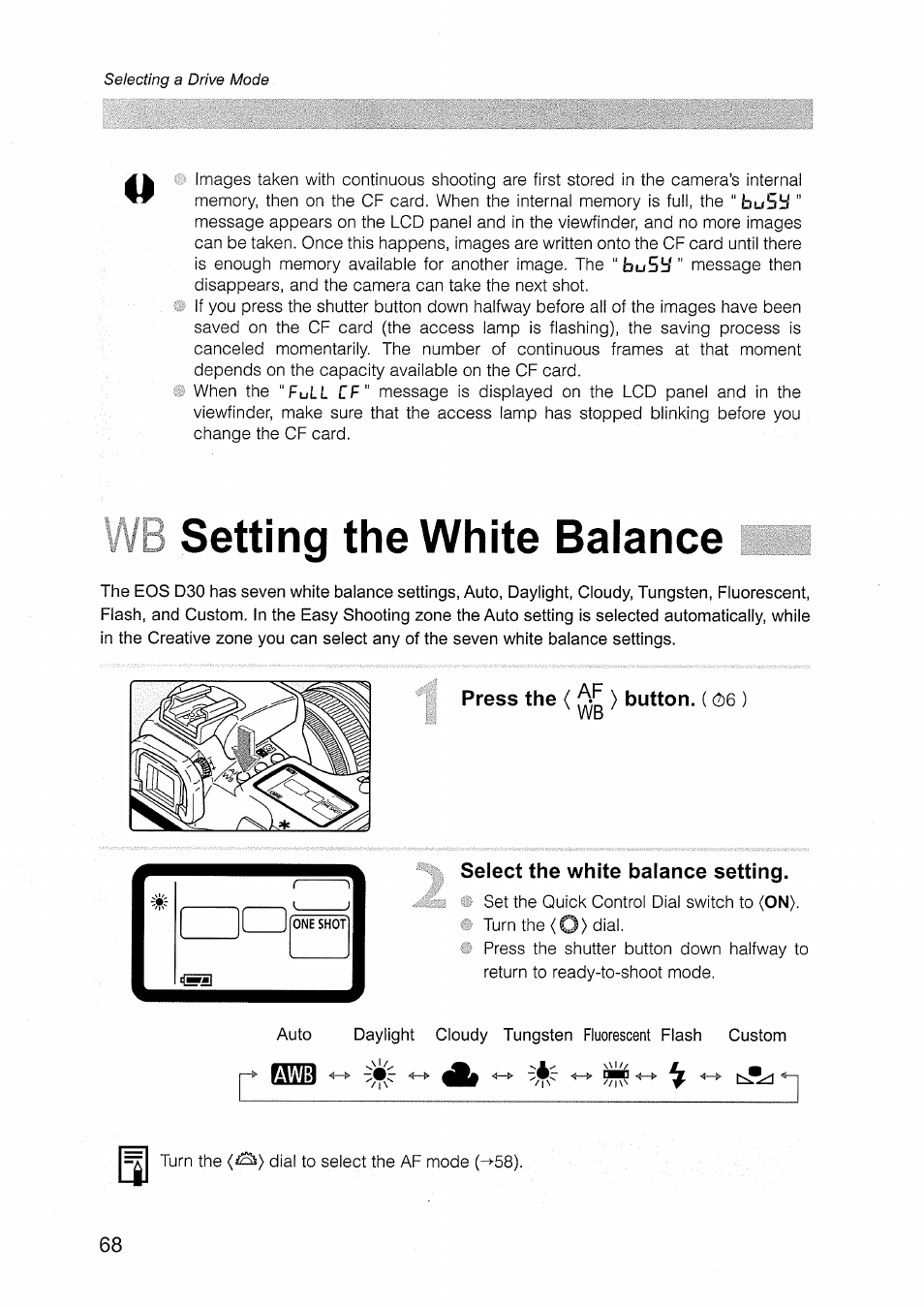 Setting the white balance, Press the ( > button. ( 06 ), Select the white balance setting | Wb setting the white balance | Canon EOS D30 User Manual | Page 68 / 151
