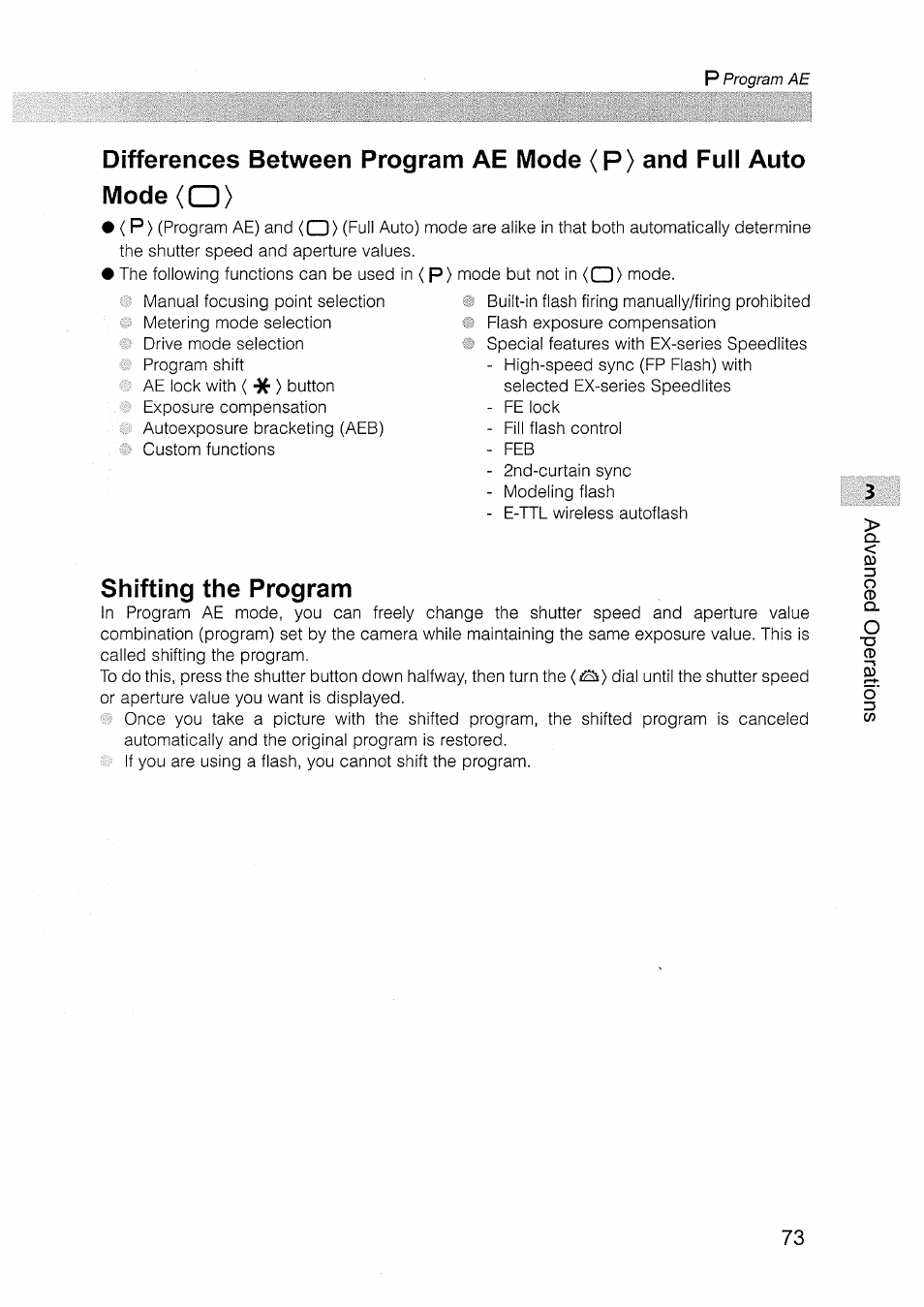 Shifting the program | Canon EOS D30 User Manual | Page 73 / 151