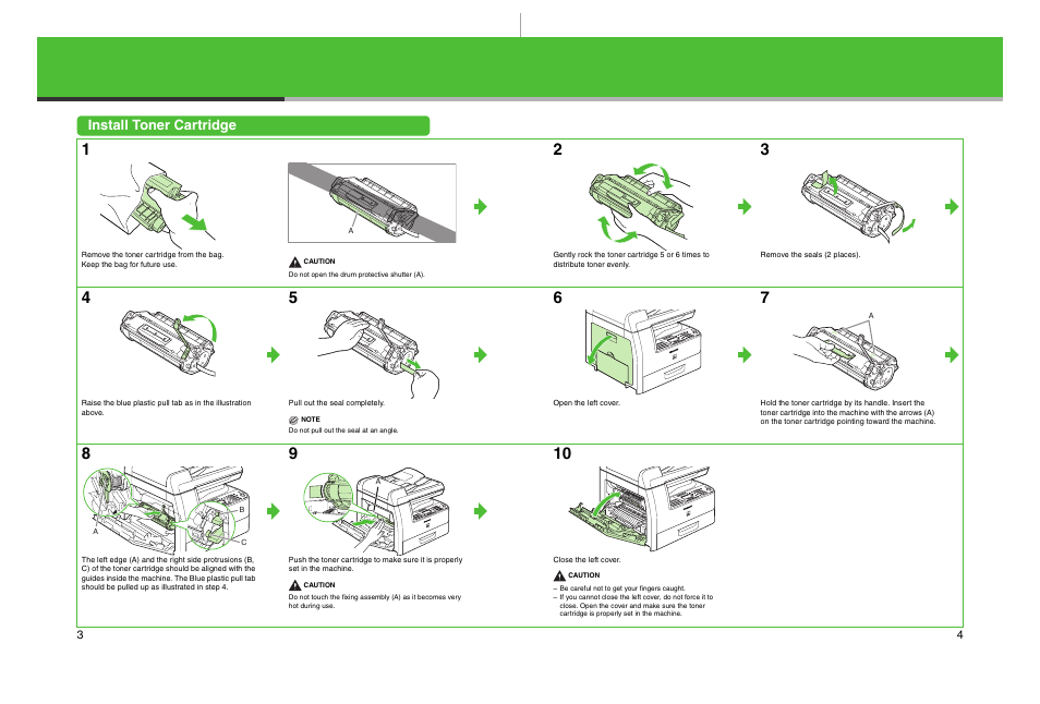 Install toner cartridge | Canon imageCLASS MF6500 Series User Manual | Page 3 / 16