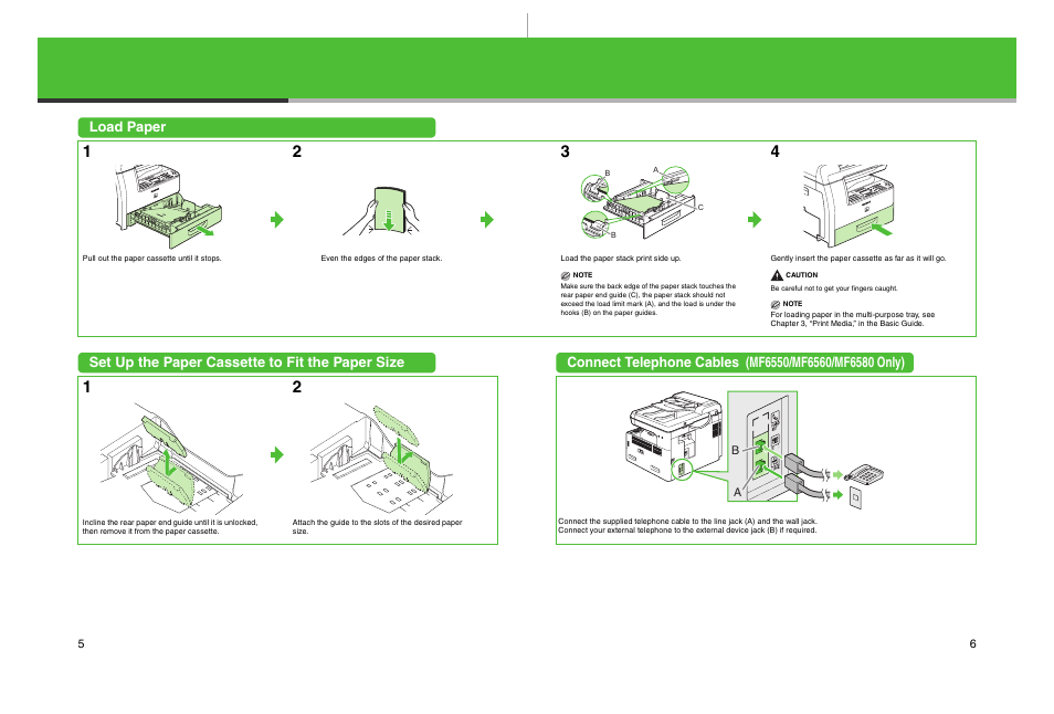 Load paper, Set up the paper cassette to fit the paper size | Canon imageCLASS MF6500 Series User Manual | Page 4 / 16