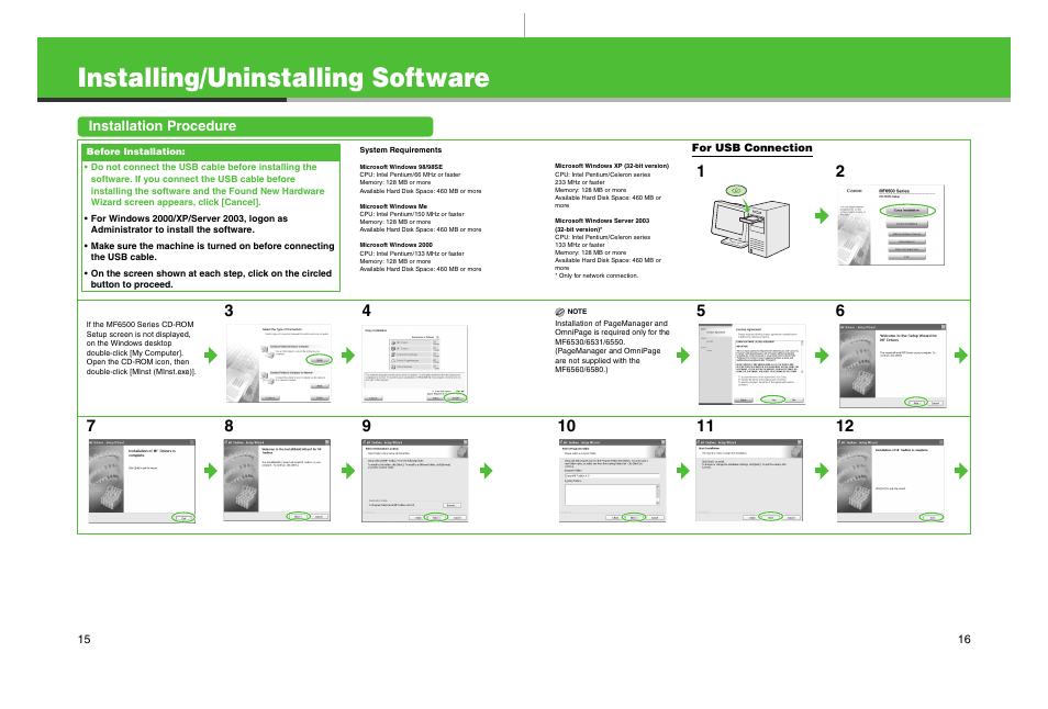 Installing/uninstalling software, Installation procedure | Canon imageCLASS MF6500 Series User Manual | Page 9 / 16