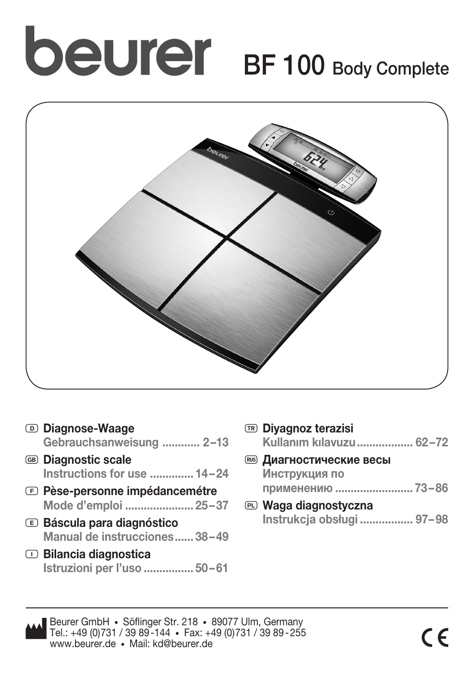 Beurer BF 100 User Manual | 100 pages