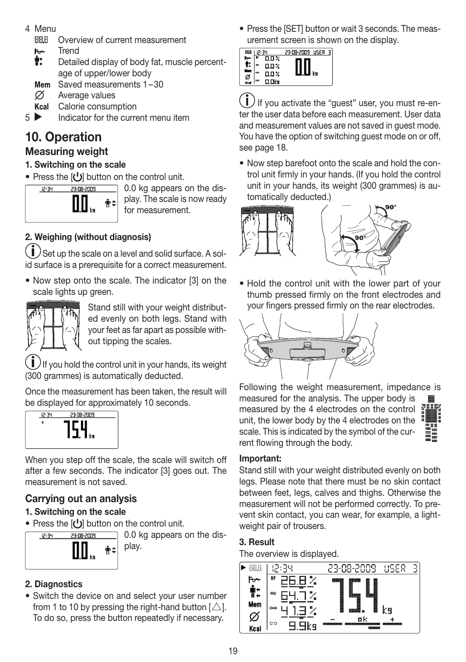 Operation | Beurer BF 100 User Manual | Page 19 / 100