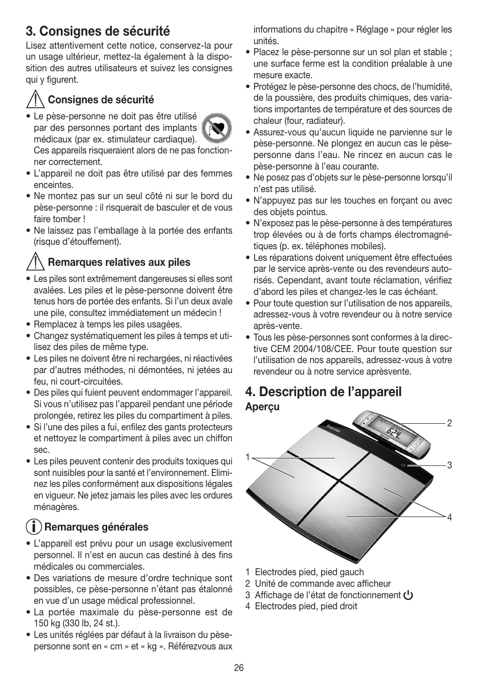 Consignes de sécurité, Description de l’appareil | Beurer BF 100 User Manual | Page 26 / 100