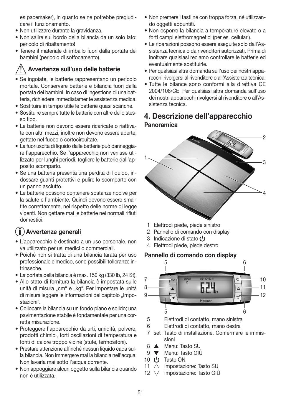 Descrizione dell’apparecchio | Beurer BF 100 User Manual | Page 51 / 100