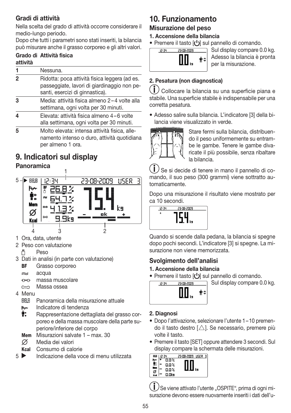 Indicatori sul display, Funzionamento | Beurer BF 100 User Manual | Page 55 / 100