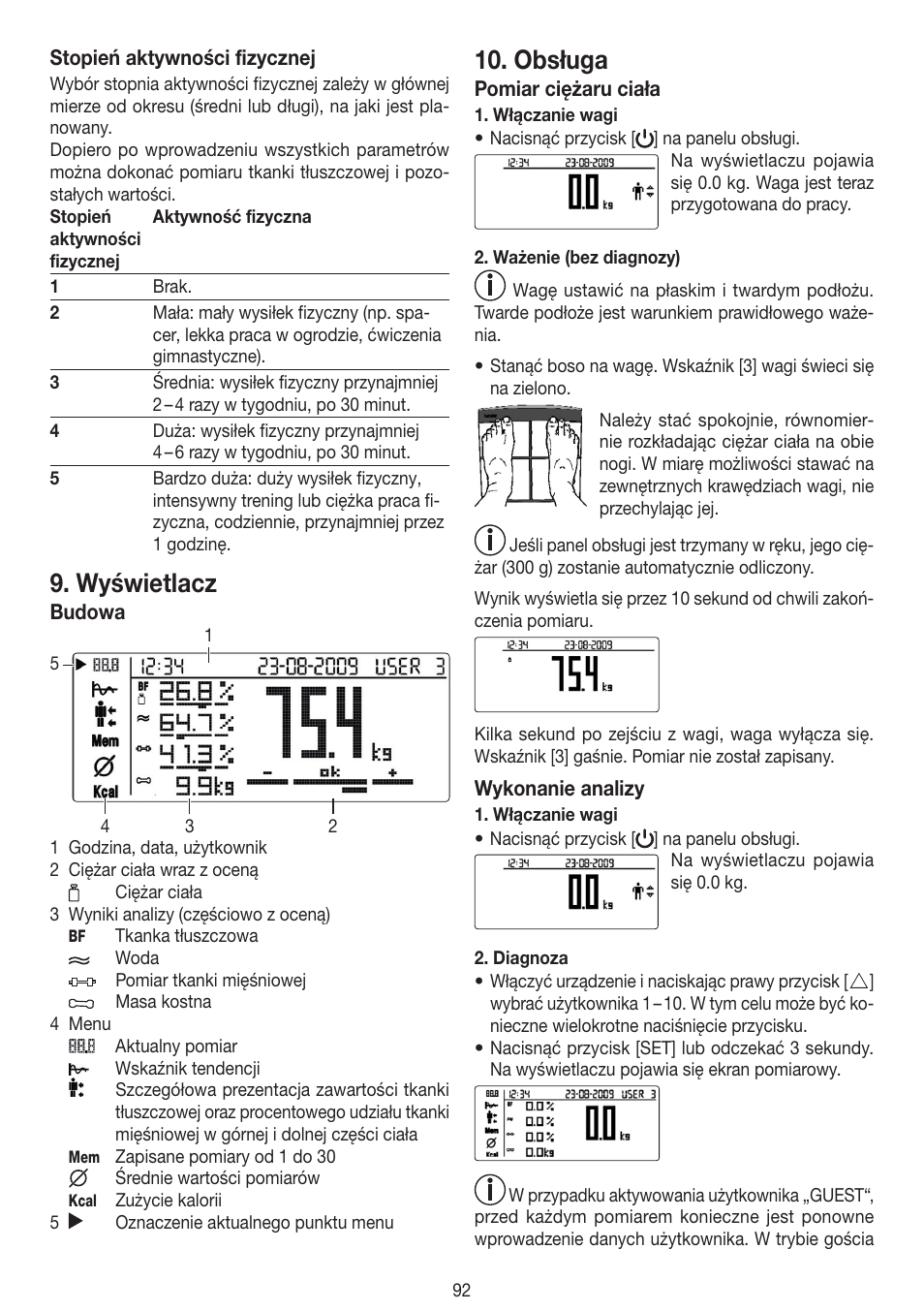 Wyświetlacz, Obsługa | Beurer BF 100 User Manual | Page 92 / 100