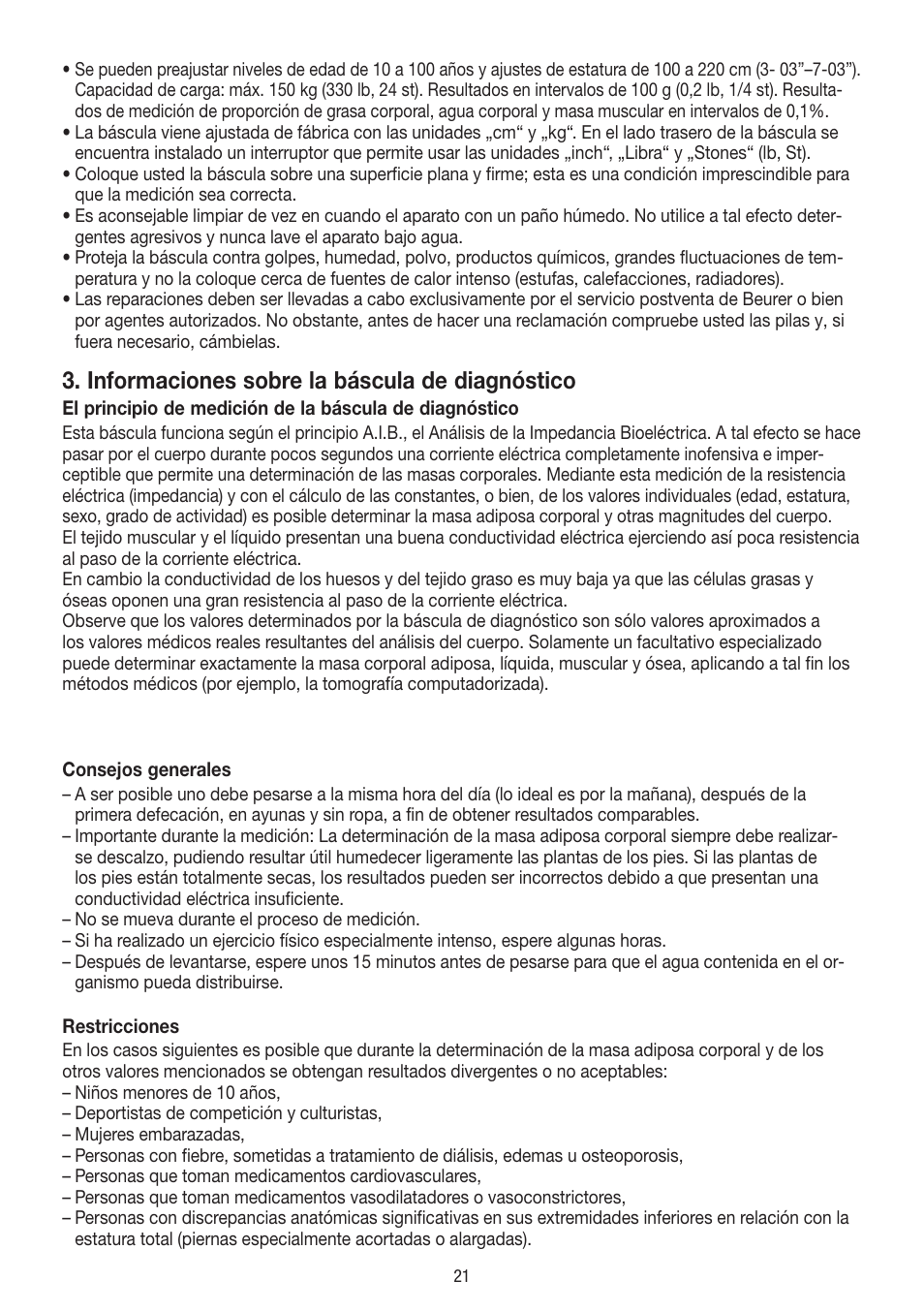 Informaciones sobre la báscula de diagnóstico | Beurer BF 18 User Manual | Page 21 / 52