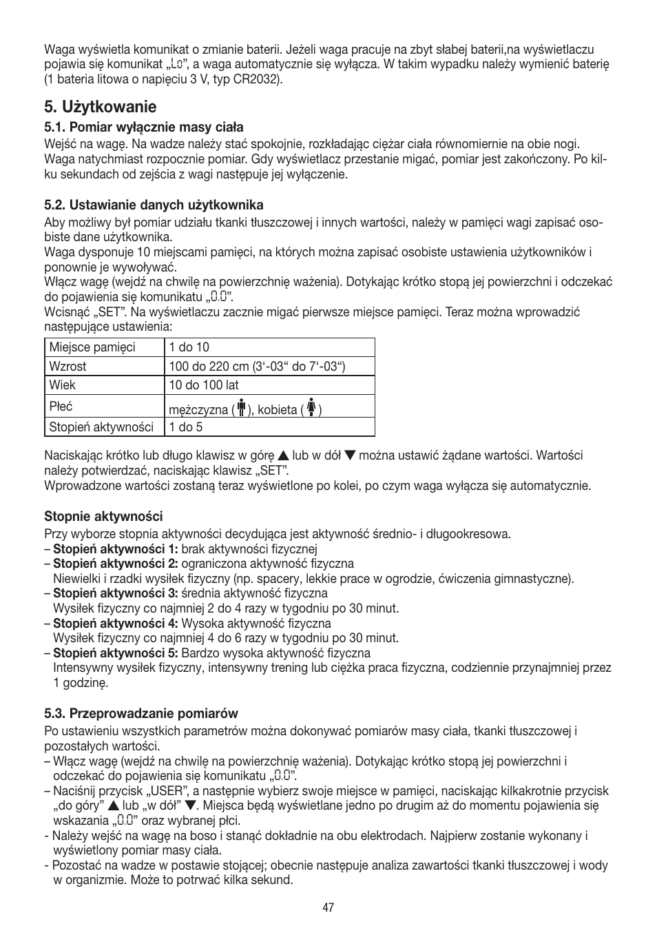 Użytkowanie | Beurer BF 18 User Manual | Page 47 / 52