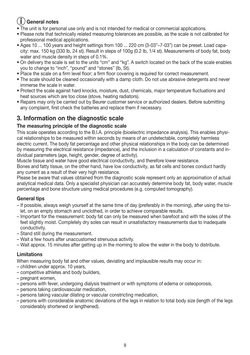 Information on the diagnostic scale | Beurer BF 18 User Manual | Page 9 / 52