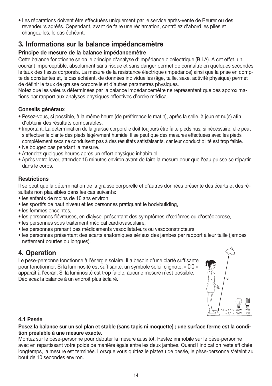 Informations sur la balance impédancemètre, Operation | Beurer BF 300 User Manual | Page 14 / 44